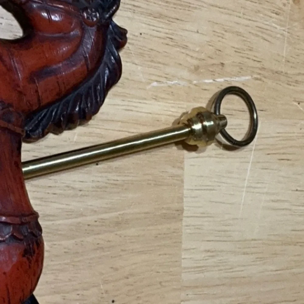 Brown Carved Horse Wall Hook with Brass Accent - Decorative Home Hook
